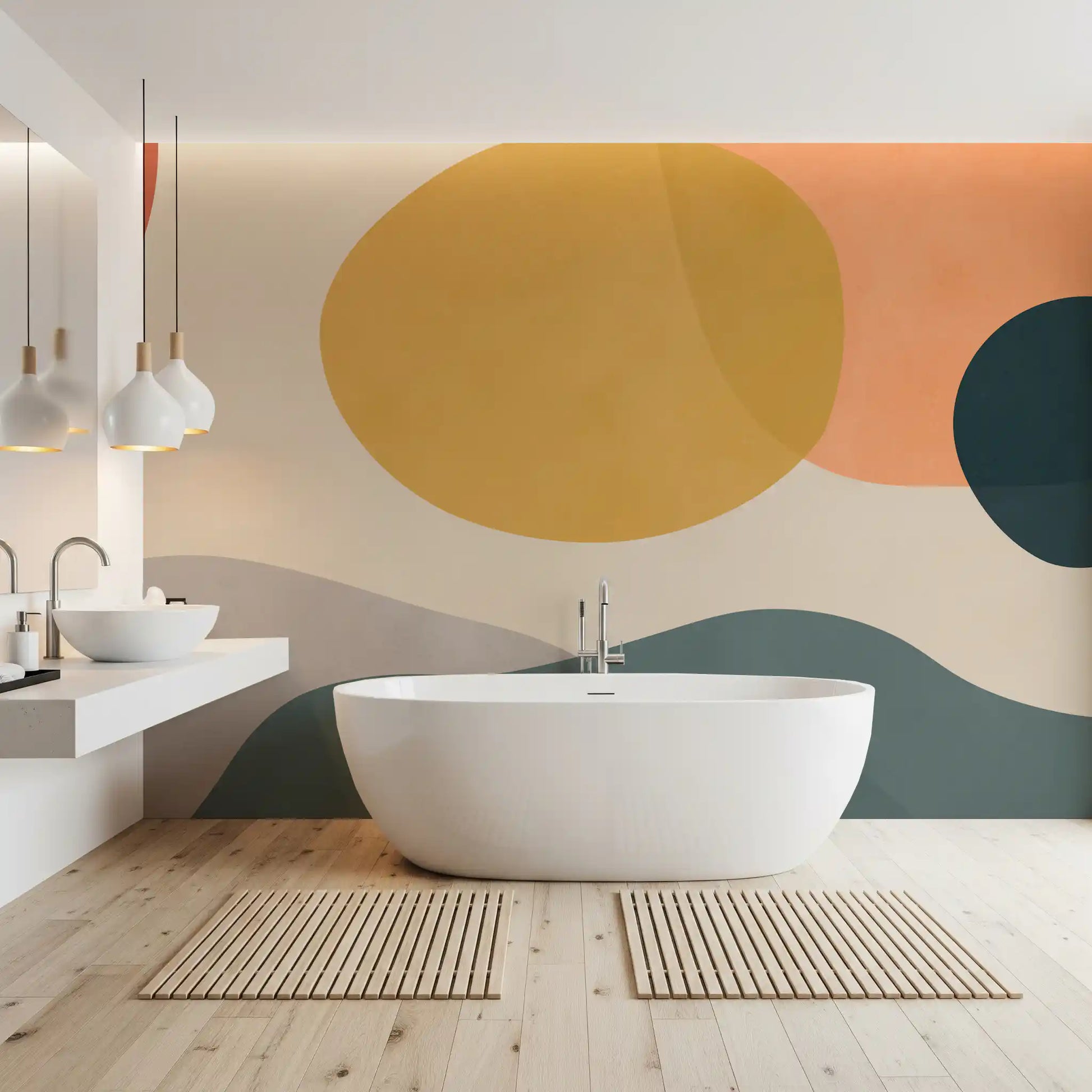 Geometric Abstract layout with warm tone overlapping shapes wall mural., GD10302