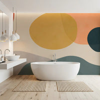 Geometric Abstract layout with warm tone overlapping shapes wall mural., GD10302