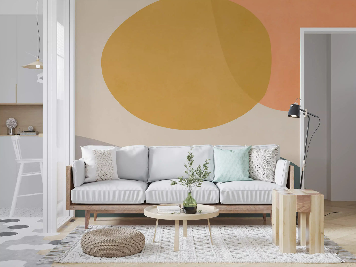 Sage green and navy blue Forms intersecting on minimal style wall mural., GD10302