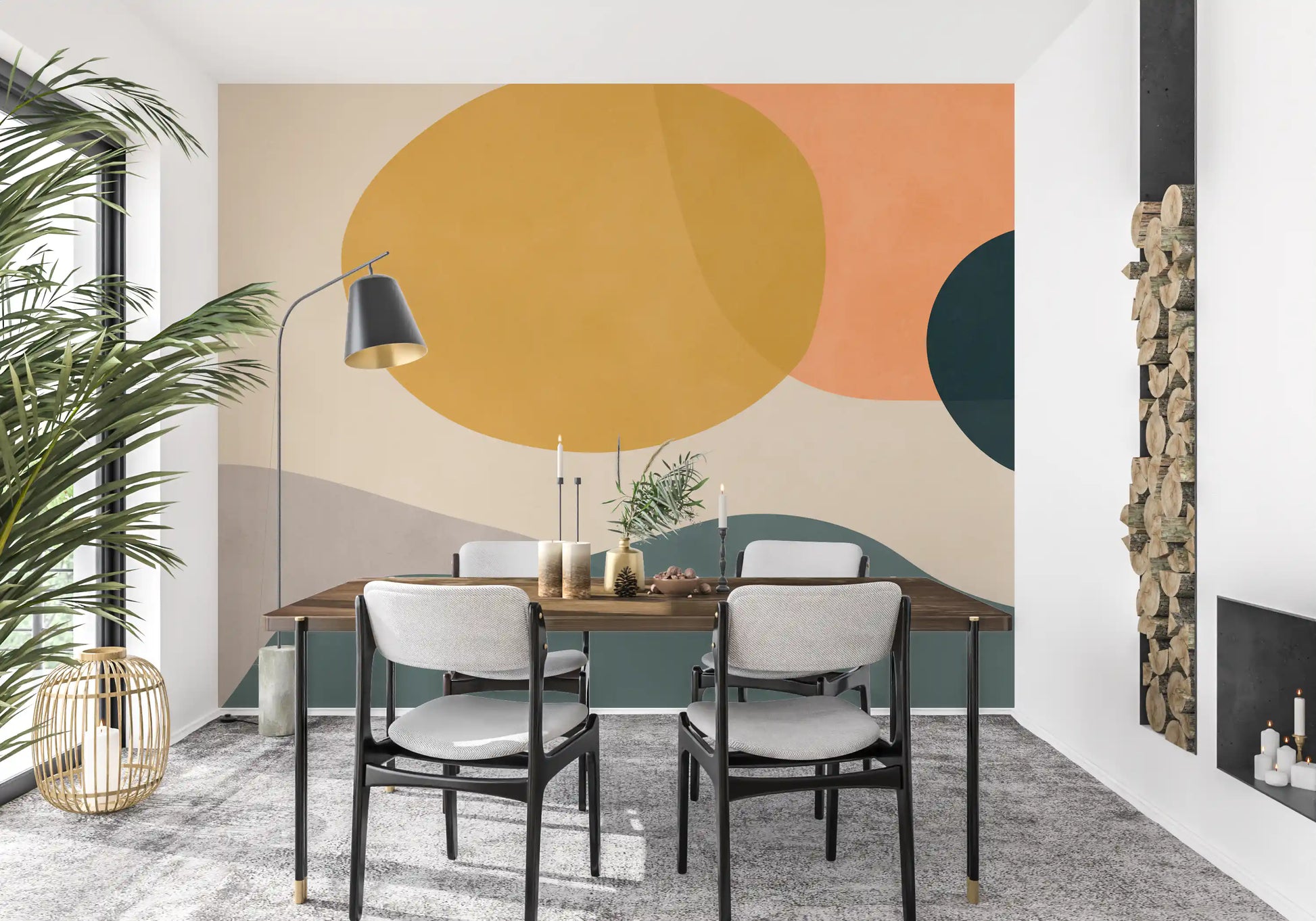 Large flowing Abstract colour blocks on neutral background wall mural., GD10302
