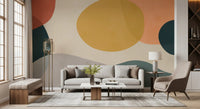 Mustard and grey Forms layered wall mural in modern minimalist living room., GD10302