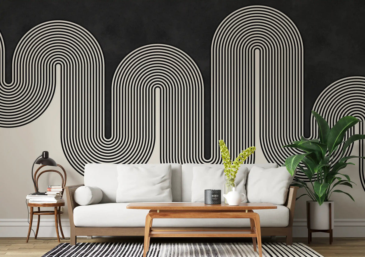 Abstract retro arch wall mural for a contemporary living room., GD10303