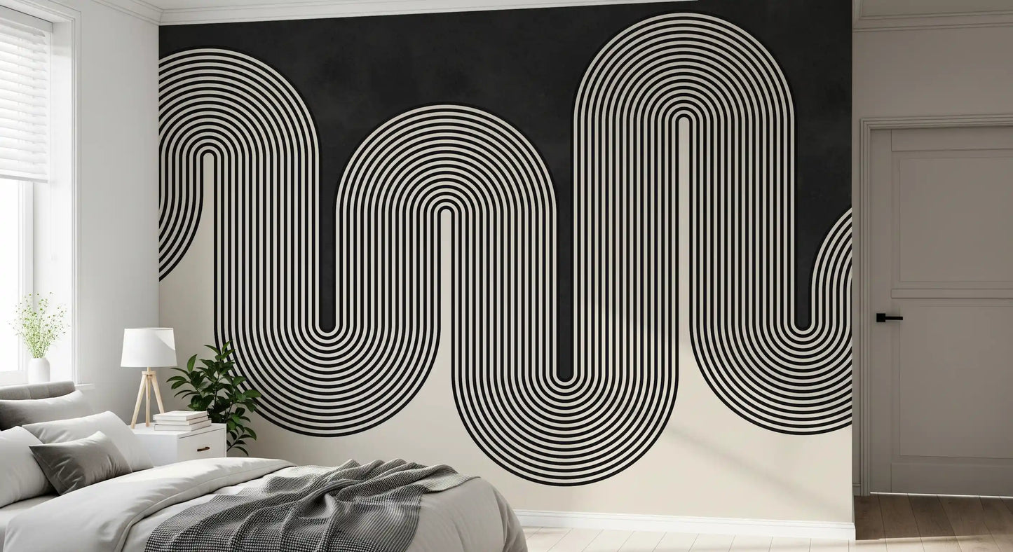 Minimalist geometric waves wall mural separating dark and light background., GD10303