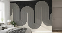 Minimalist geometric waves wall mural separating dark and light background., GD10303