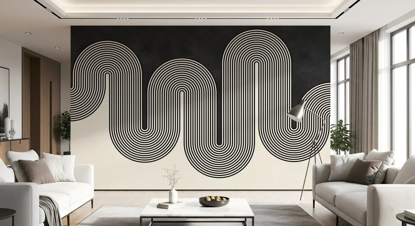Dynamic graphic wave wall mural for a minimalist living room., GD10303