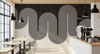 Monochromatic flowing line art wall mural featuring a bold wave pattern., GD10303