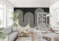 Retro curved arch wall mural in a dual-tone contrasting layout., GD10303