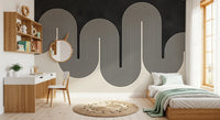Groovy Arch Waves Wall Mural in black and white for modern bedroom., GD10303