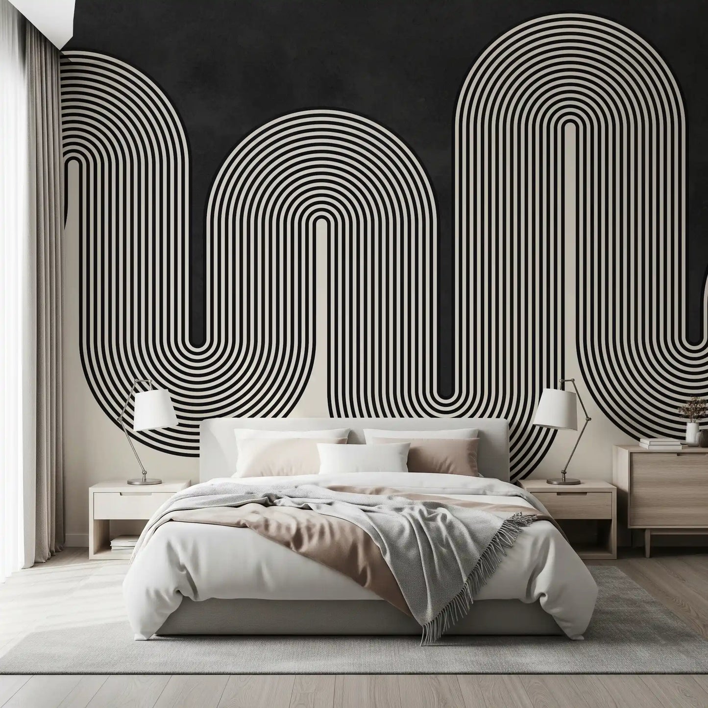 Mid-century modern groovy wall mural suitable for a minimalist bedroom., GD10303