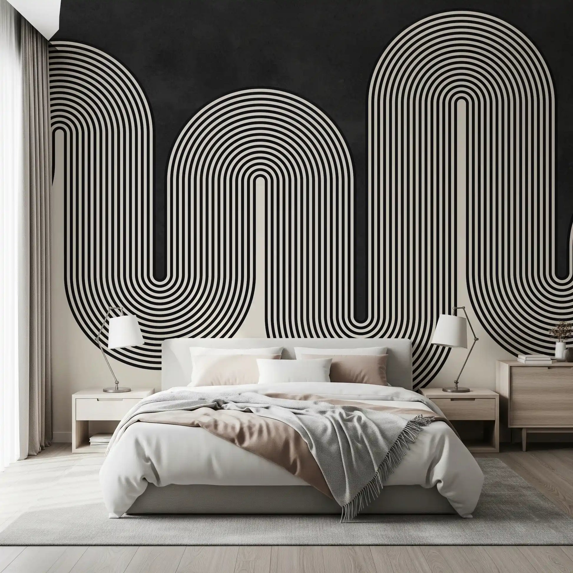 Mid-century modern groovy wall mural suitable for a minimalist bedroom., GD10303