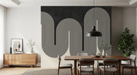 Continuous ribbon arch wall mural featuring parallel linear art graphics., GD10303