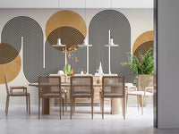 Golden Arches Flow Wall Mural with geometric curved line art.
