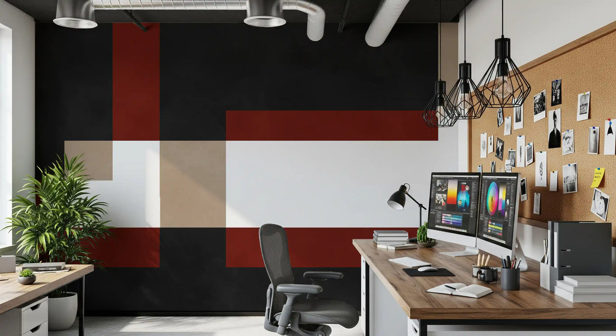 Block Mural Bold Block Fusion Geometric Wall Mural - Maroon and Beige