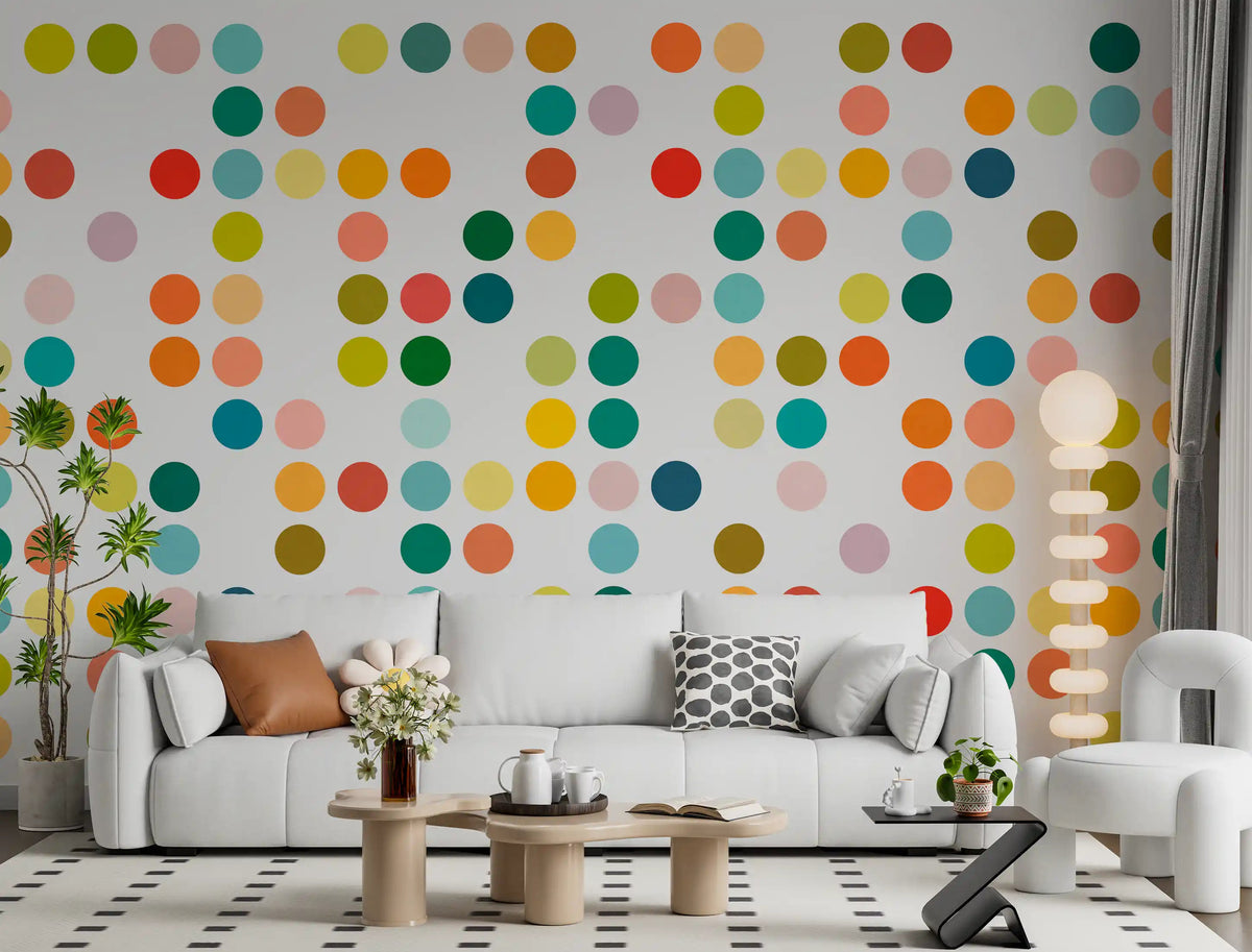 Mid-Century Dot Medley Wall Mural for colourful living room accent., GD10309