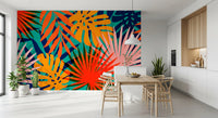 Tropical pattern Wall Mural displaying monstera leaves and fan palms
