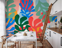 Vibrant Organic Forms Wall Mural featuring multi colour coral cutouts on beige, GD10312