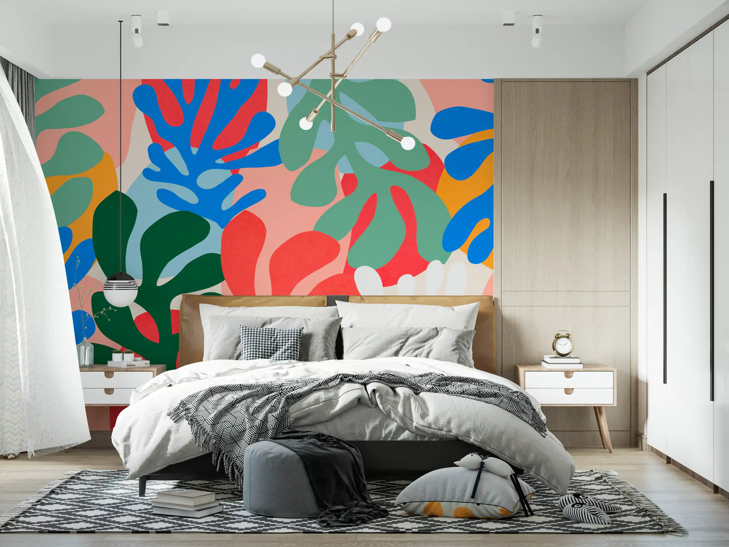 Vibrant Organic Forms Wall Mural with abstract seaweed shapes for bedroom, GD10312