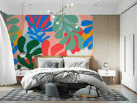 Vibrant Organic Forms Wall Mural with abstract seaweed shapes for bedroom, GD10312