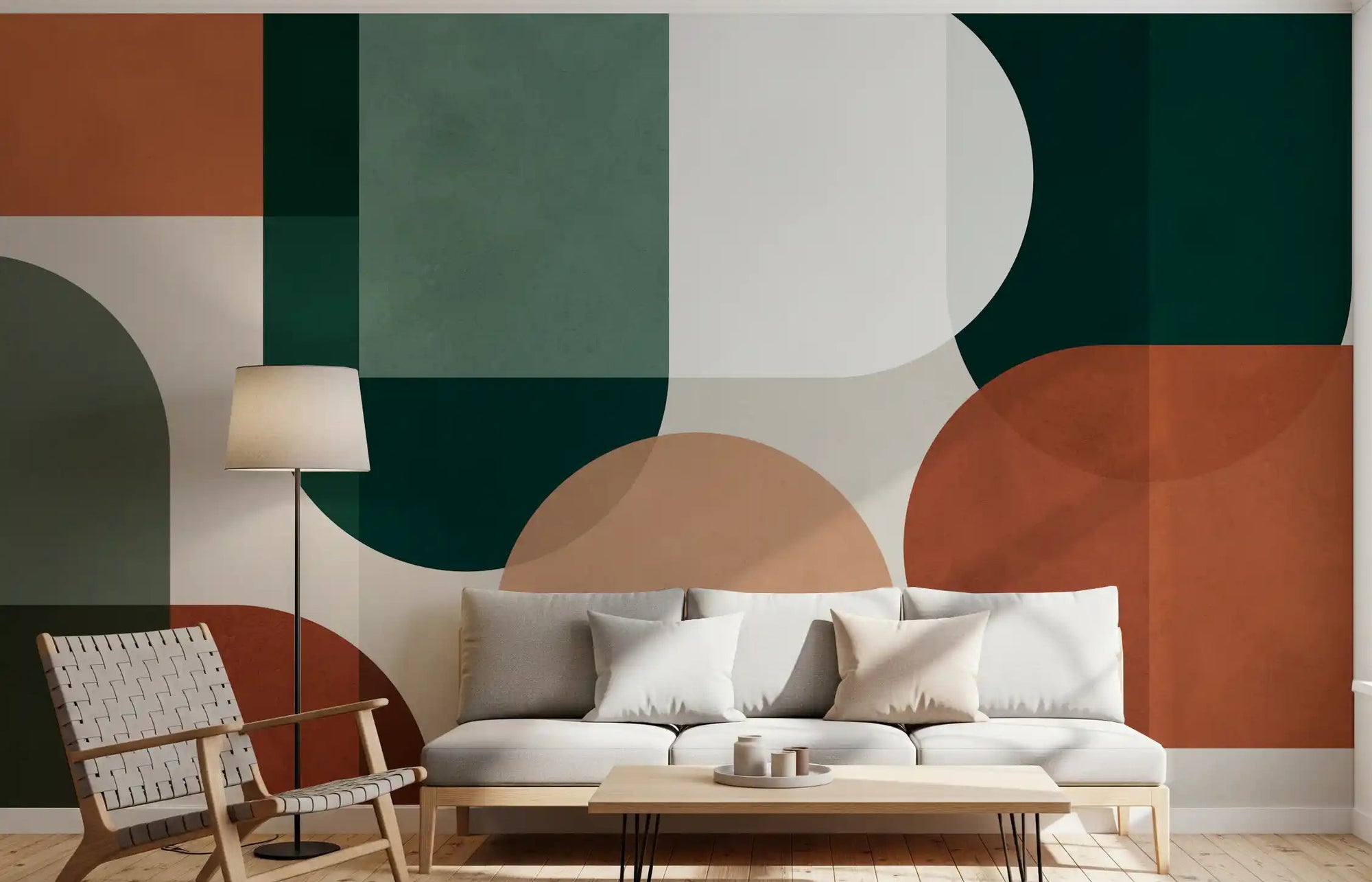 Interlocking rounded Geometry wall mural for minimalist living room., GD10314