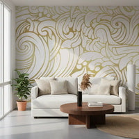 Gilded Organic Flow Wall Mural featuring intricate gold botanical curves, GD10316