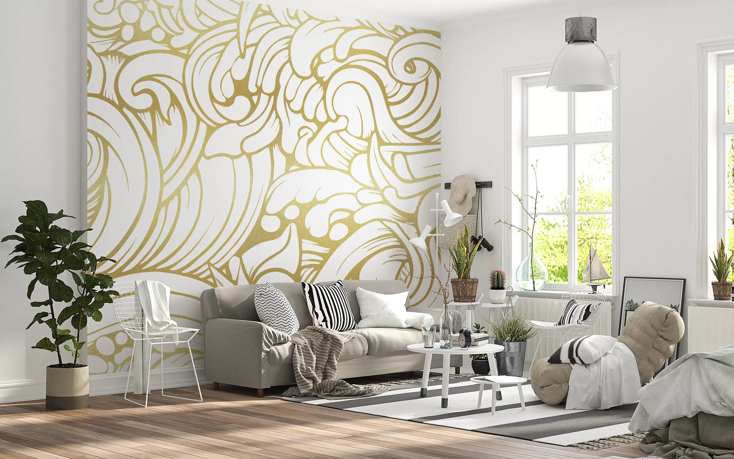 Gilded Organic Flow Wall Mural displaying continuous gold foil style swirls, GD10316