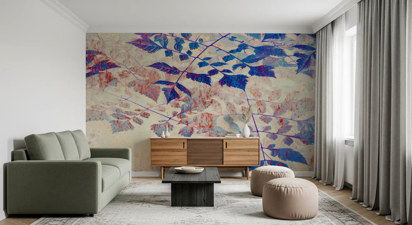 Wall mural showing Fine purple crossing lines threading through indigo foliage., GD10321