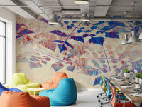 Compound leaf fronds wall mural in indigo and violet with visible vein detail on pale ground., GD10321