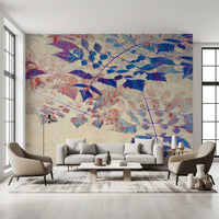 Overlapping indigo and violet leaf clusters wall mural with Red-orange speckled., GD10321