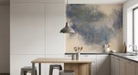 Ethereal pastel garden wall mural featuring cream, dusty blue and warm tones in kitchen., GD10322