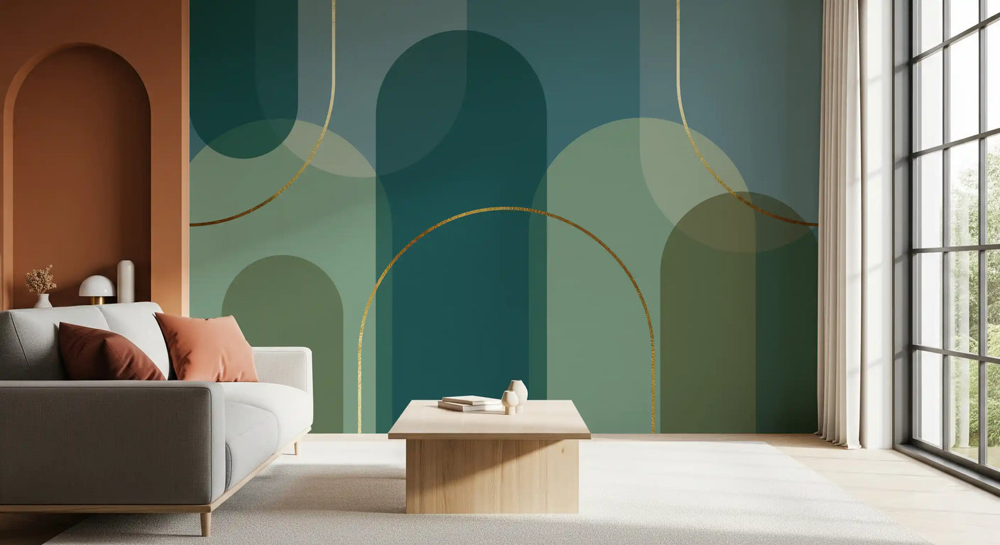 Emerald Arches & Bronze Curves Wall Mural