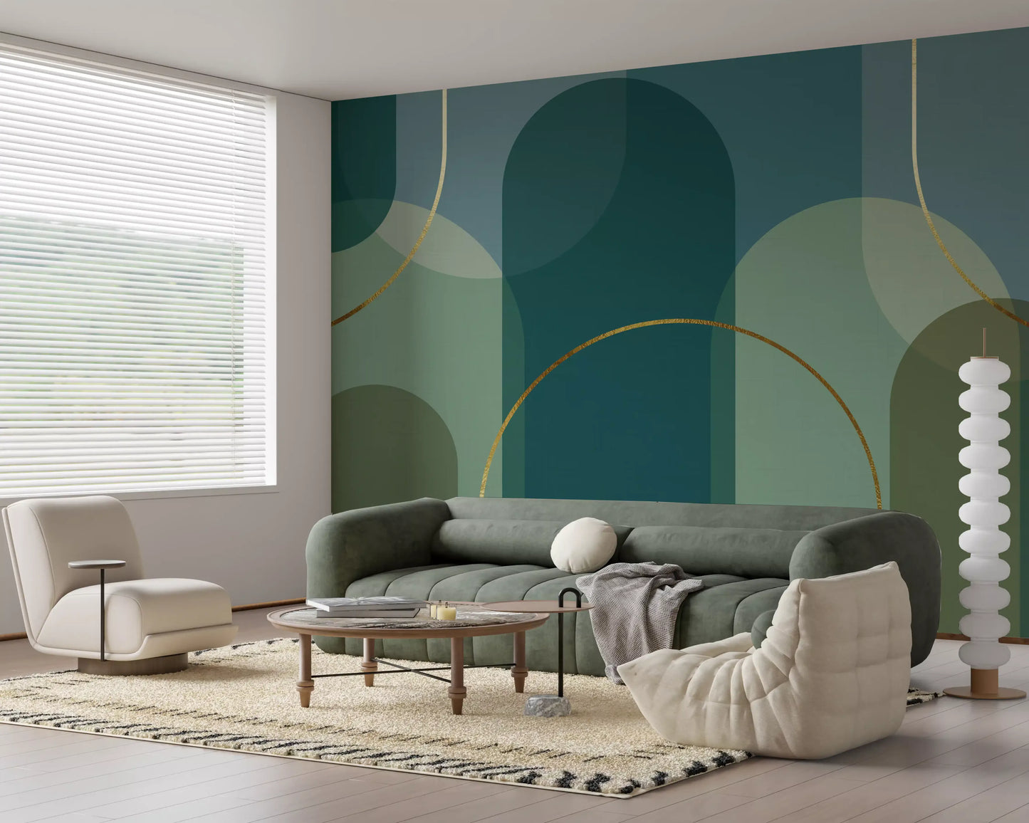 Emerald Arches & Bronze Curves Wall Mural