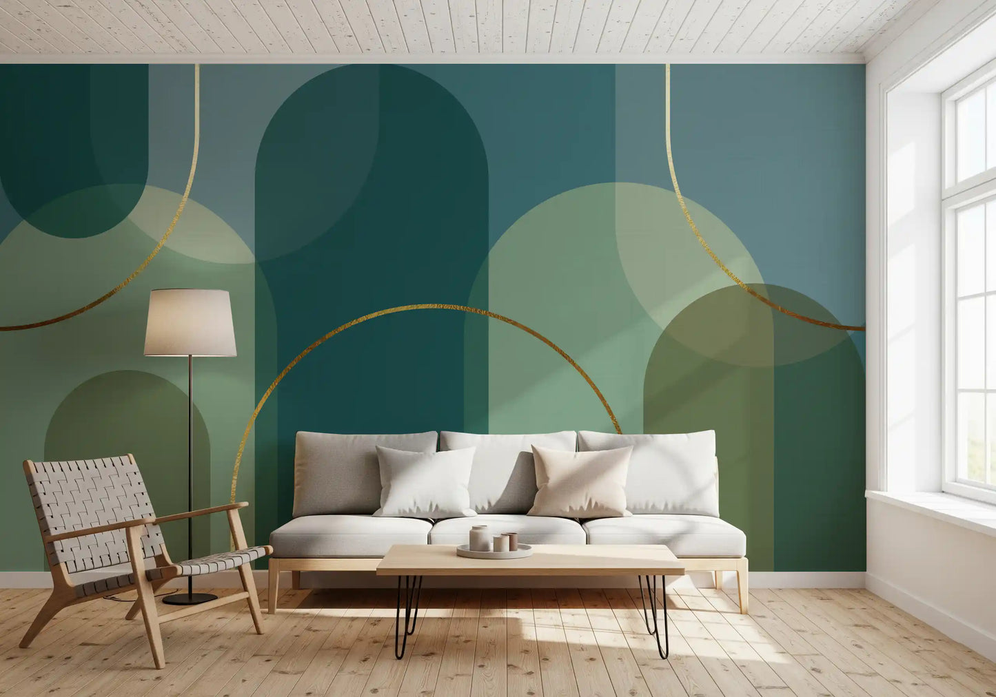 Emerald Arches & Bronze Curves Wall Mural
