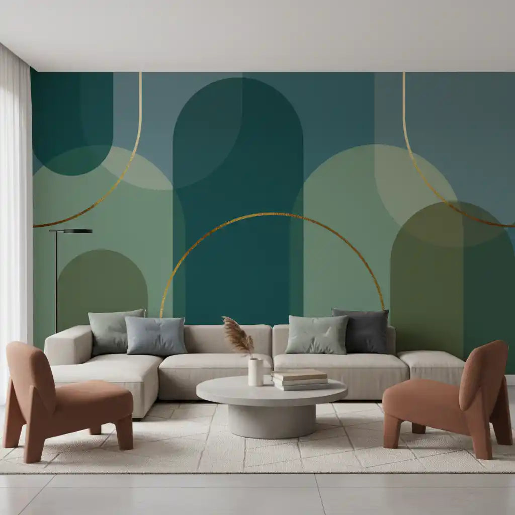 Emerald Arches & Bronze Curves Wall Mural