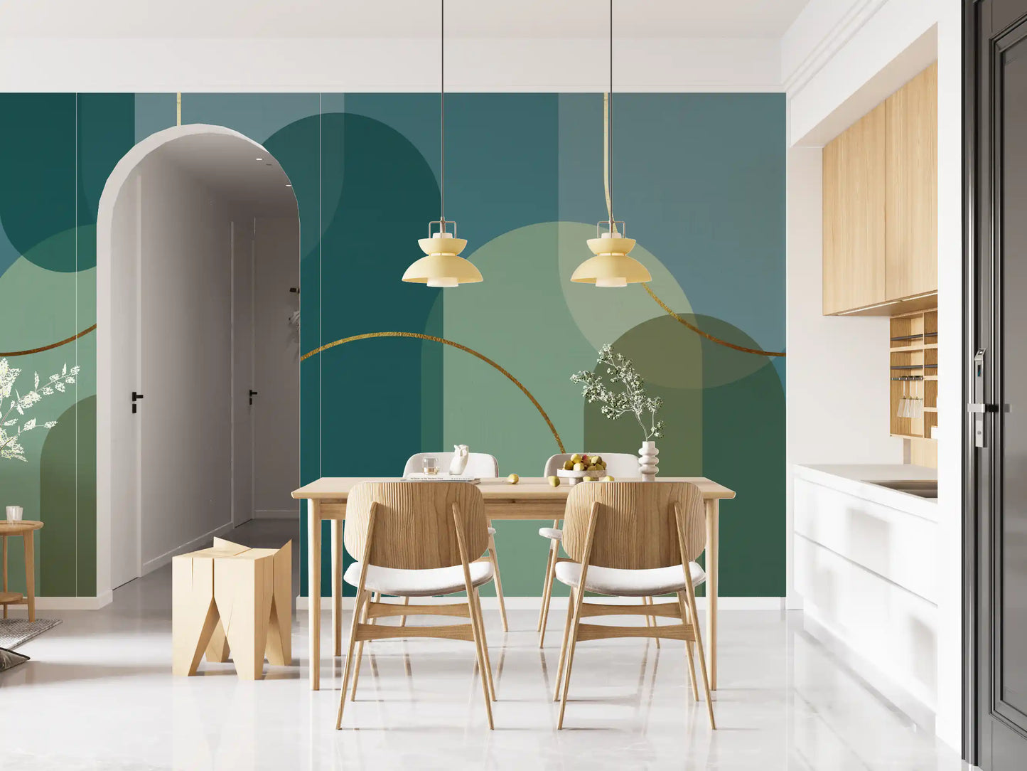 Emerald Arches & Bronze Curves Wall Mural