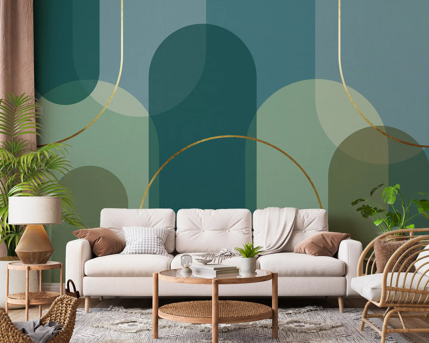 Emerald Arches & Bronze Curves Wall Mural