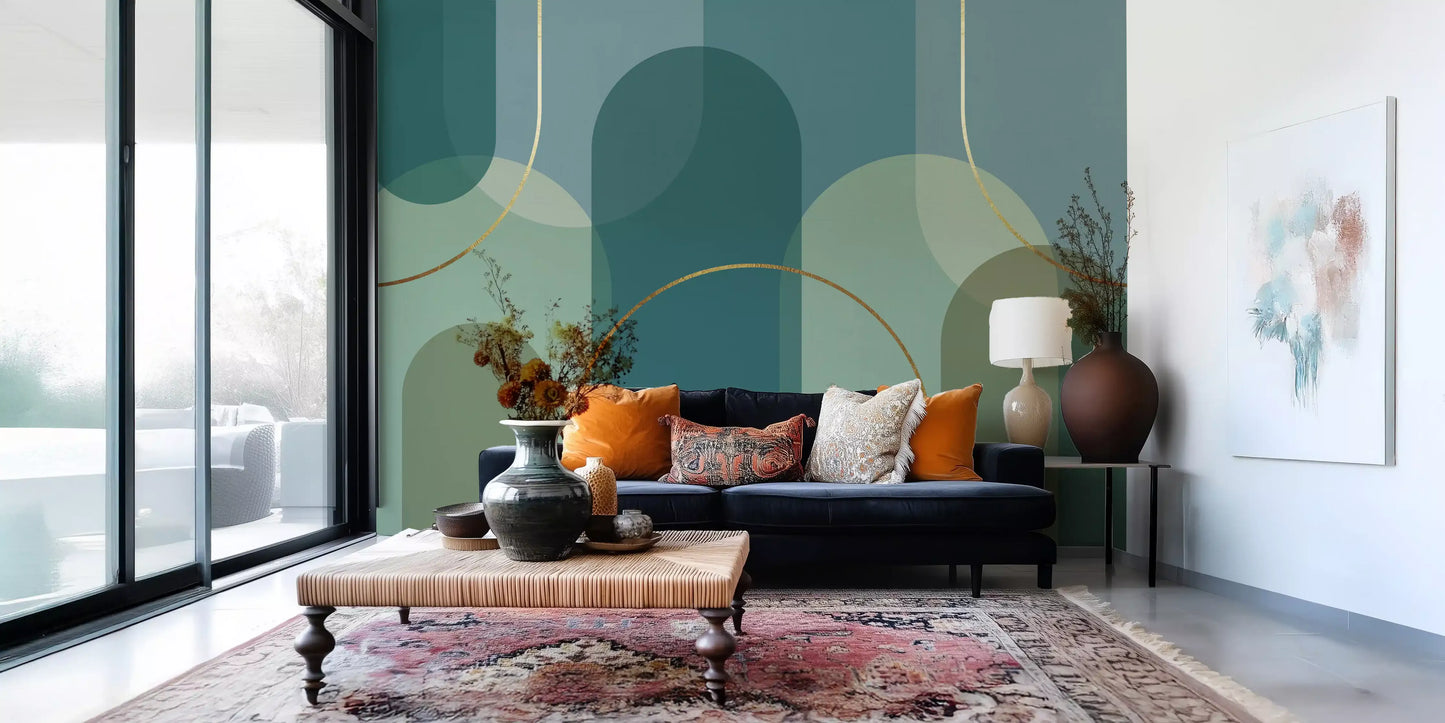 Emerald Arches & Bronze Curves Wall Mural