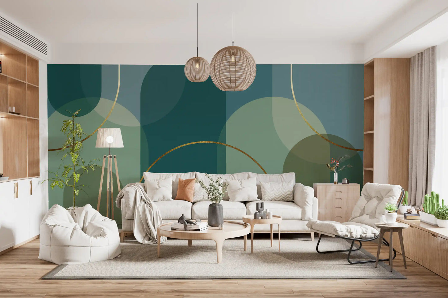 Emerald Arches & Bronze Curves Wall Mural
