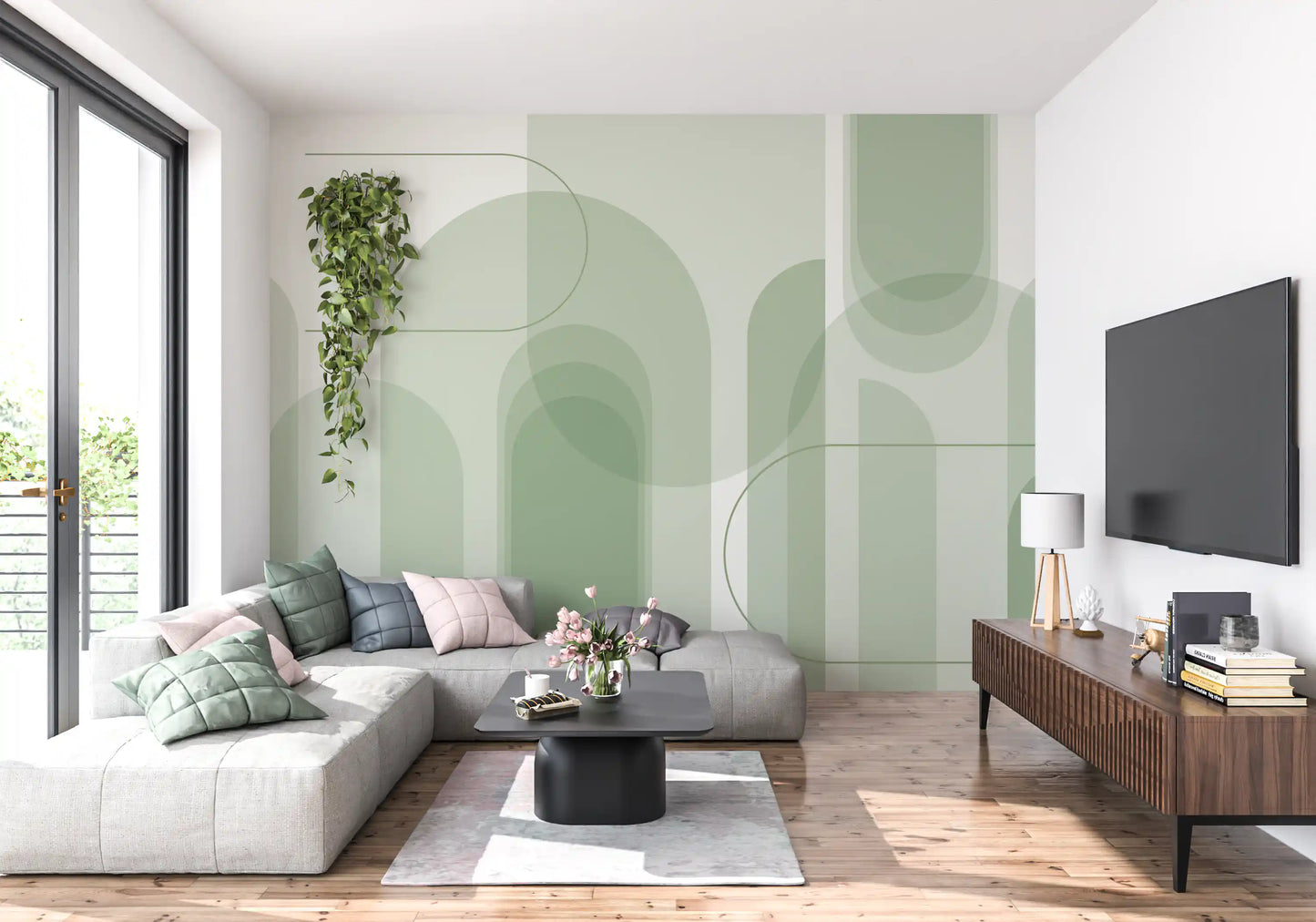 Sage Serenity Arches Wall Mural