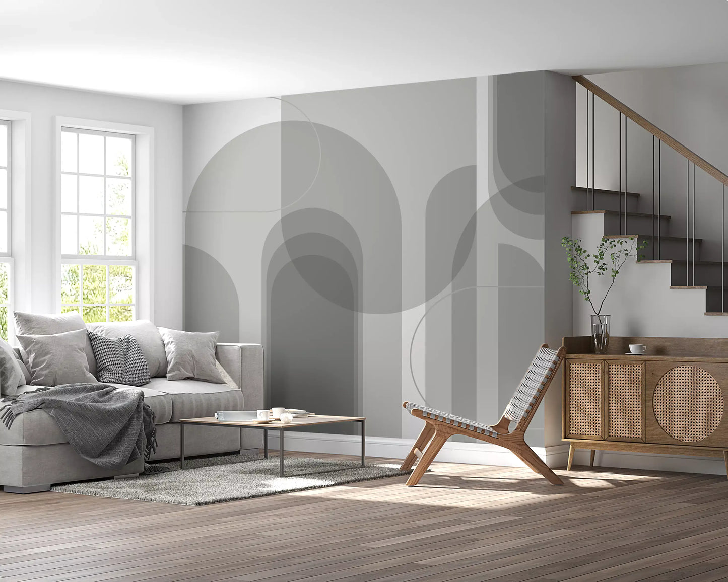 Abstract Grey Arches Wall Mural