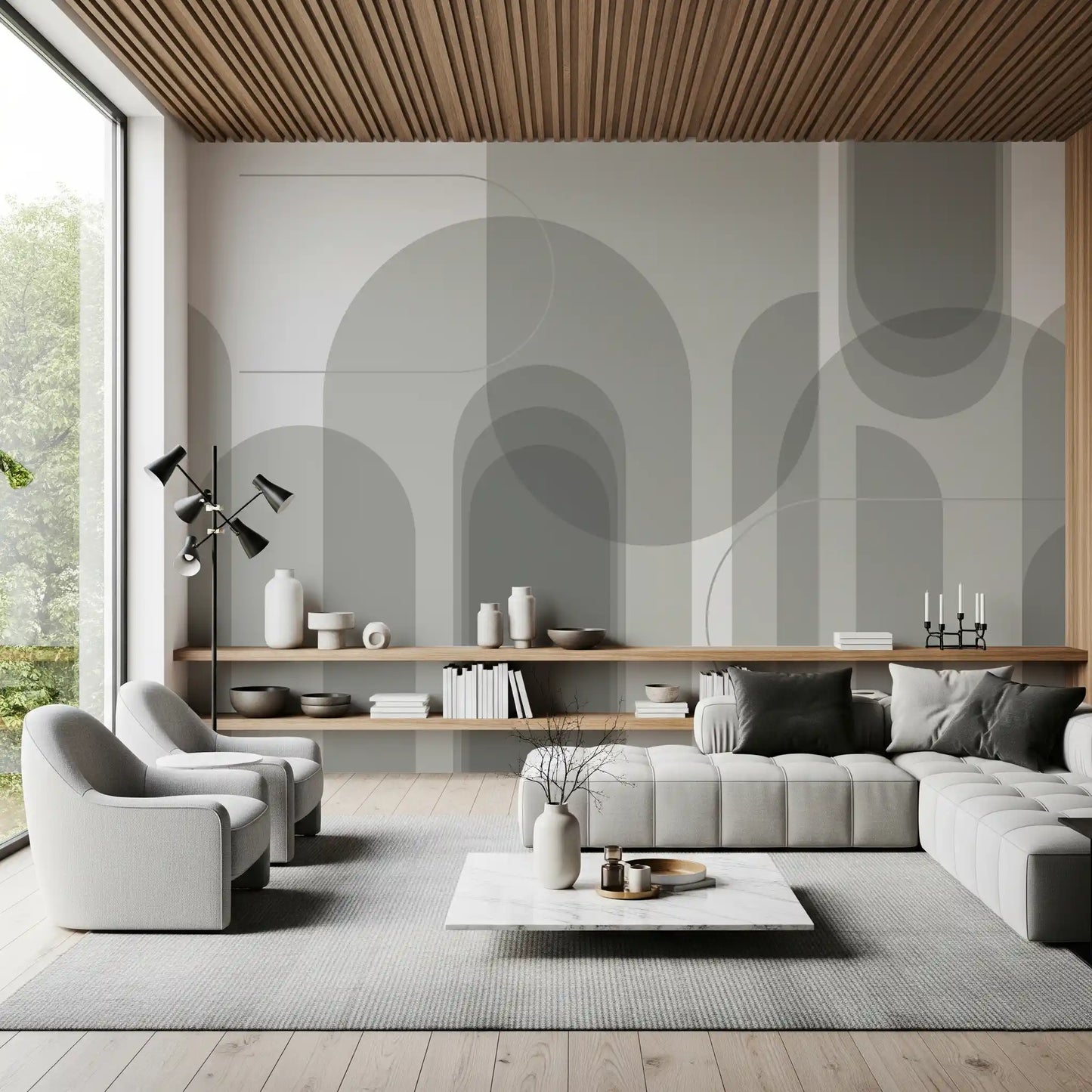 Abstract Grey Arches Wall Mural
