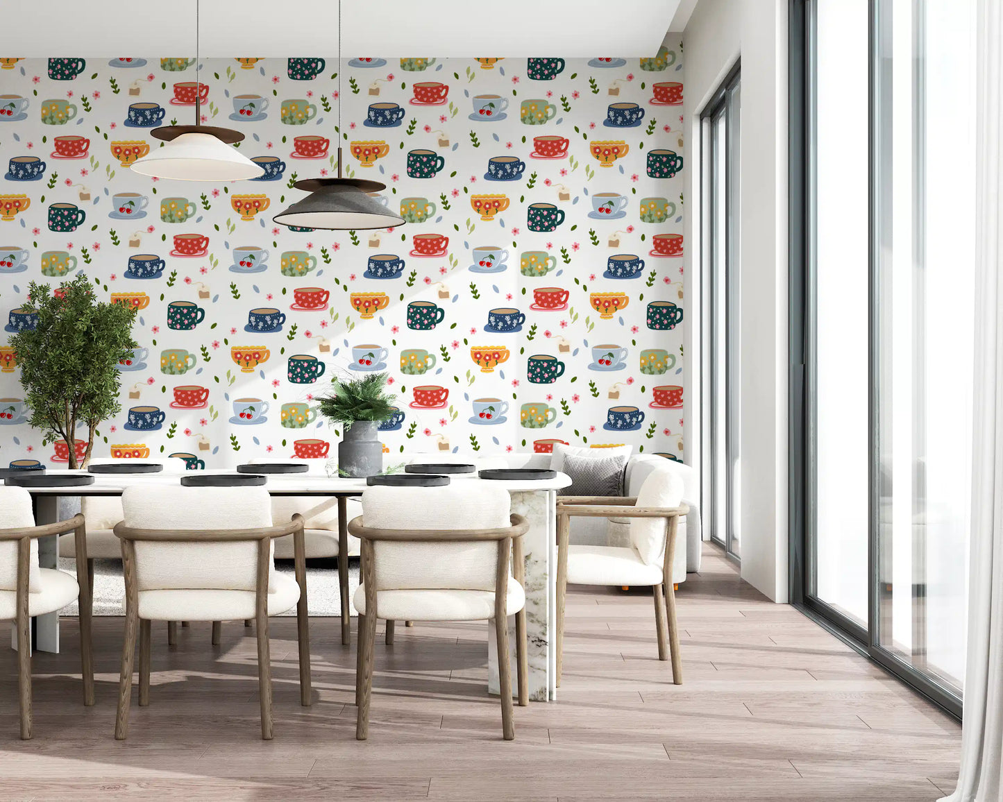 Coffee Cups and Flowers Wallpaper⁠