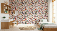 Watercolour butterflies wallpaper in coral teal and lavender on cream background., GD10338