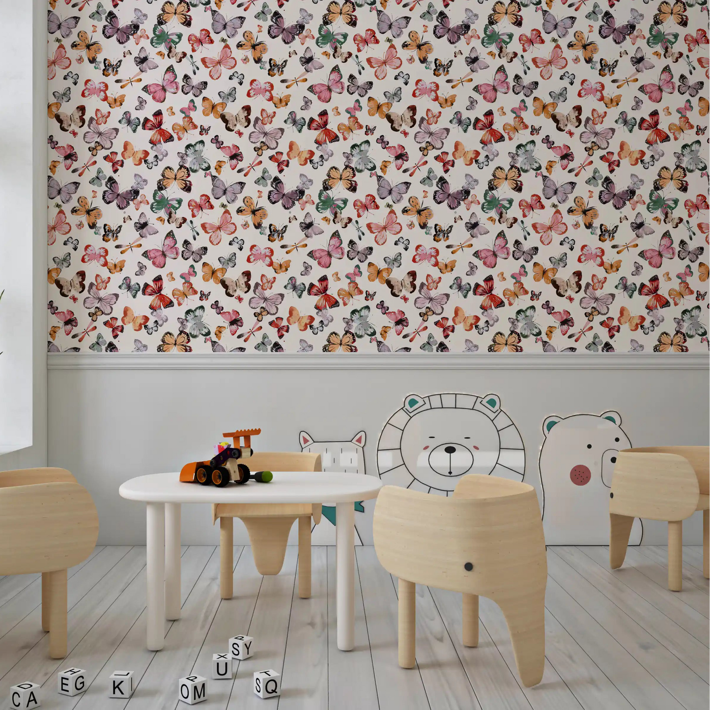 Repeating butterfly wallpaper with burnt orange and dusty pink wings., GD10338