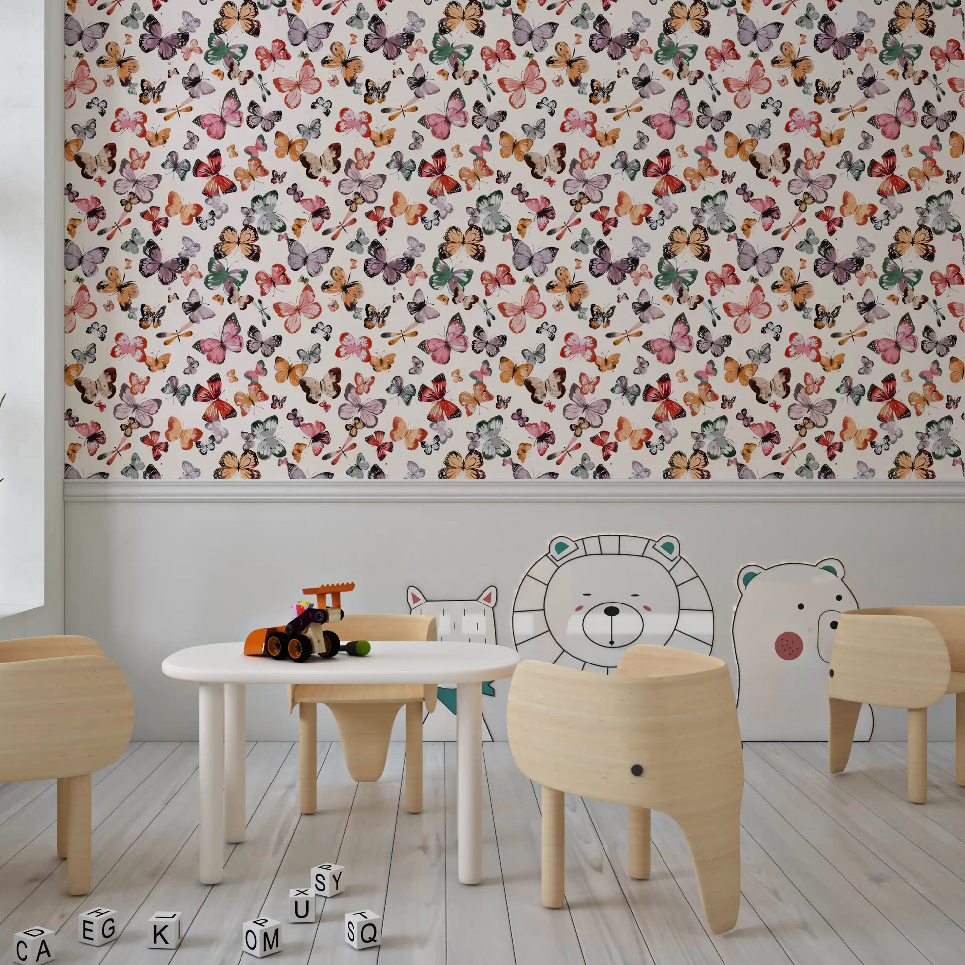 Repeating butterfly wallpaper with burnt orange and dusty pink wings., GD10338