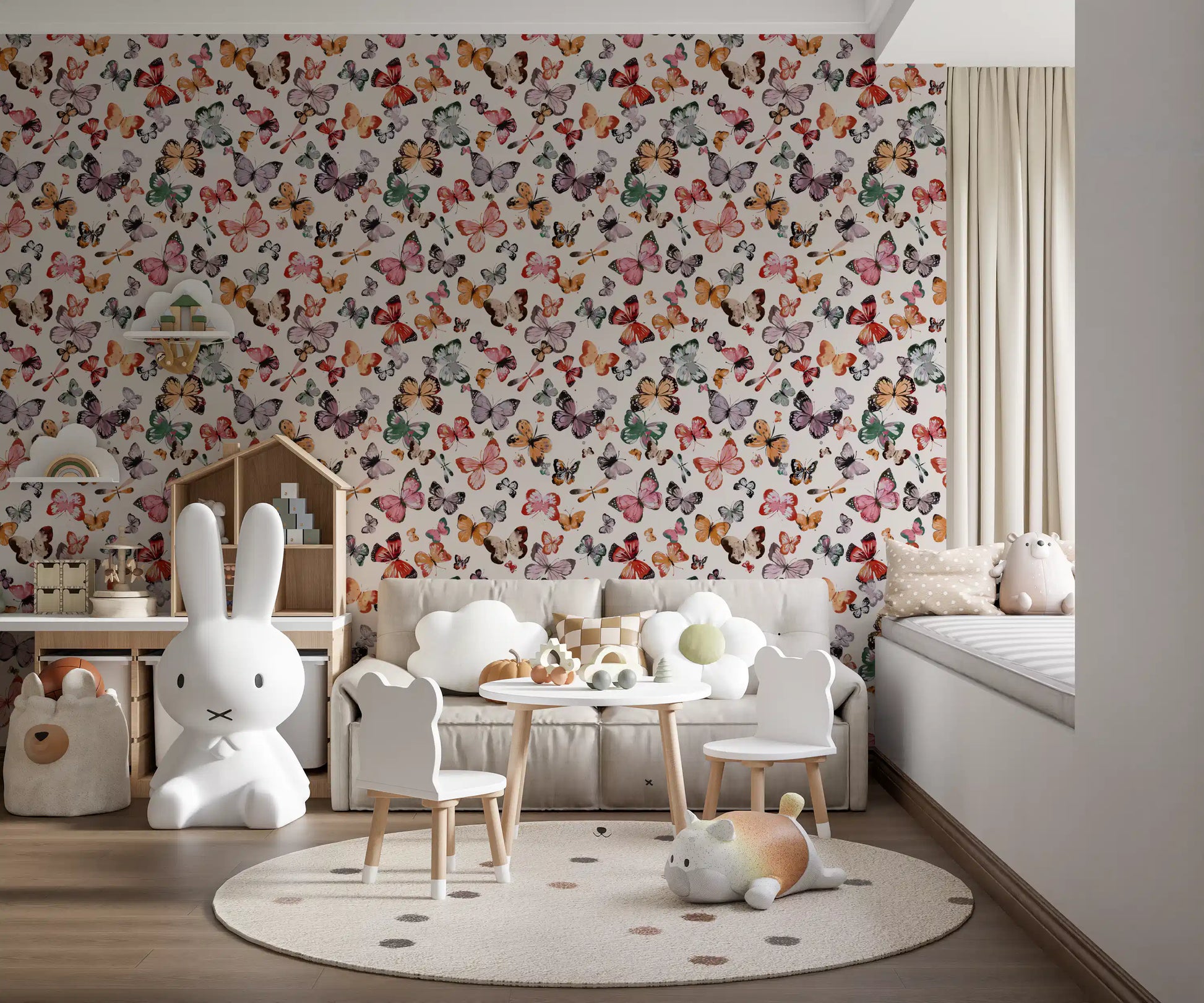 Multicolour watercolour butterfly wallpaper on beige background., GD10338