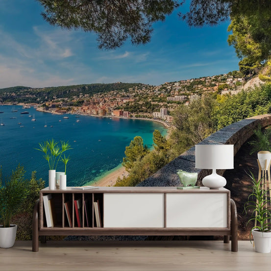 Mediterranean harbour panoramic mural featured on a hallway accent wall, GD10341