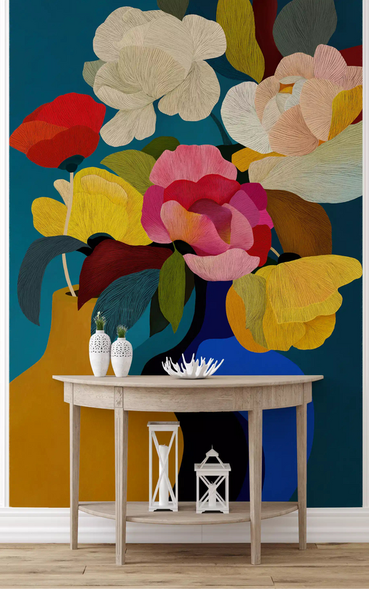 Vibrant Botanical Harmony mural featured on a hallway accent wall., GD10347