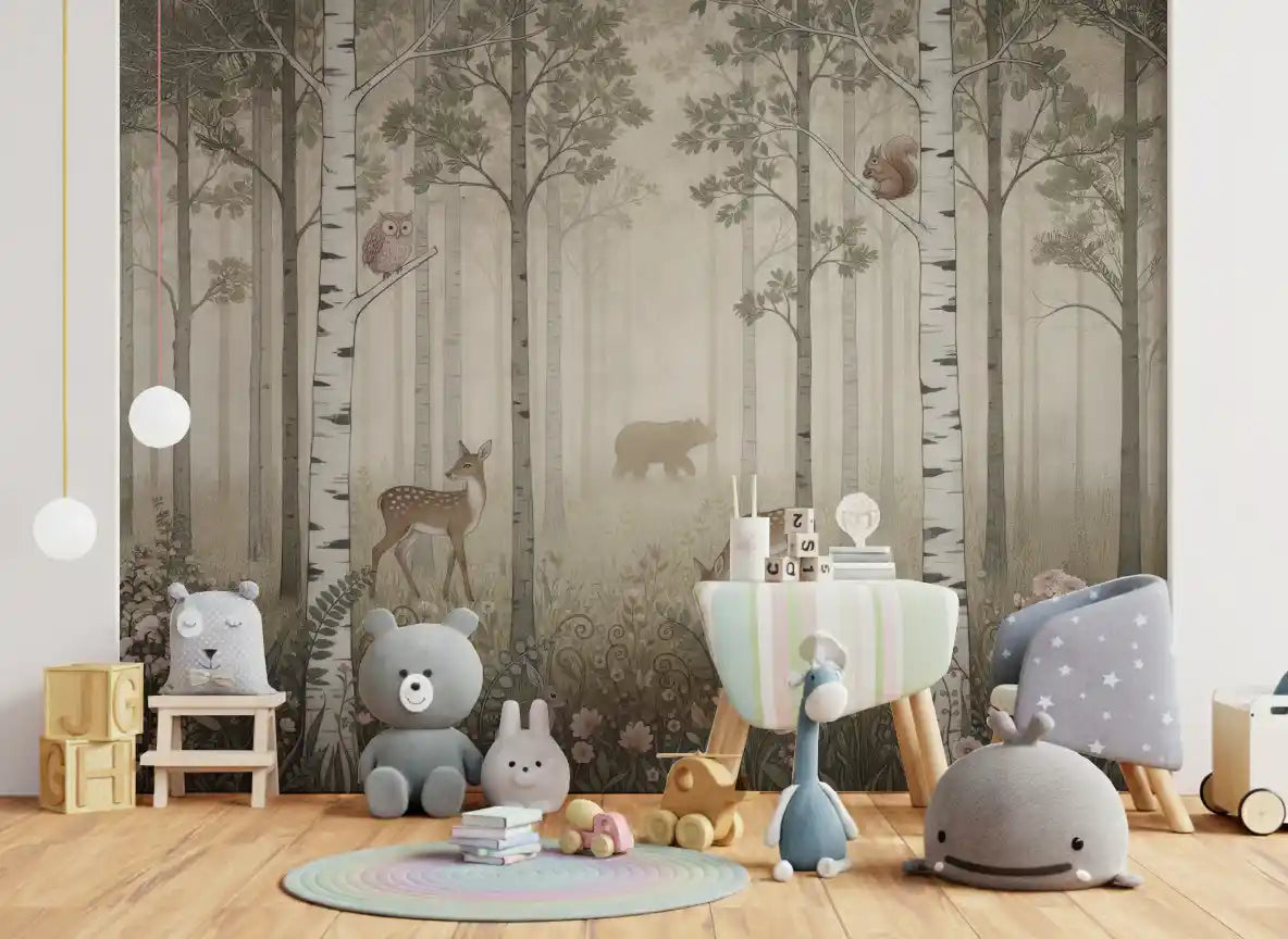 Forest Animals and Wildflowers – Misty Day Wall Mural
