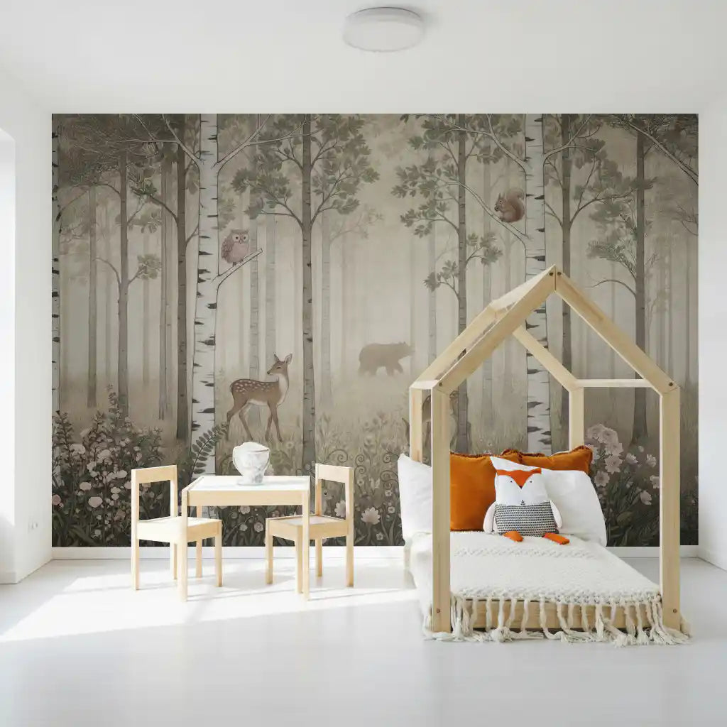 Forest Animals and Wildflowers – Misty Day Wall Mural