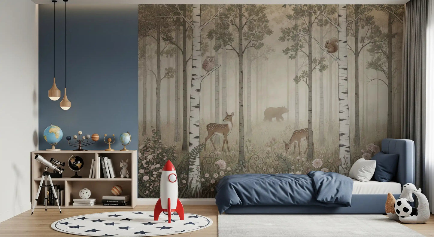 Forest Animals and Wildflowers – Misty Day Wall Mural